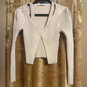 Astr Cream Ribbed Crop Top